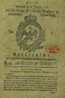 Breslausche auf das Interesse der Commerzien der Schles. Lande eingerichtete Frag- und Anzeigungs-Nachrichten. 1816, No. 1 (1 Januar) + dod.