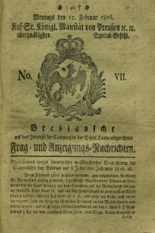 Breslausche auf das Interesse der Commerzien der Schles. Lande eingerichtete Frag- und Anzeigungs-Nachrichten. 1816, No. 7 (12 Februar) + dod.