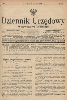 Dziennik Urzędowy Województwa Łódzkiego. 1921, nr 14