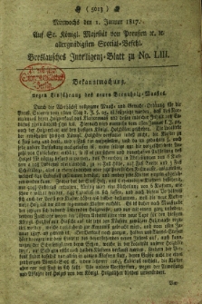 Breslausche auf das Interesse der Commerzien der Schles. Lande eingerichtete Frag- und Anzeigungs-Nachrichten. 1816, [dodatek do] No. 53 (1 Januar)