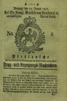 Breslausche auf das Interesse der Commerzien der Schles. Lande eingerichtete Frag- und Anzeigungs-Nachrichten. 1817, No. 2 (13 Januar) + dod.