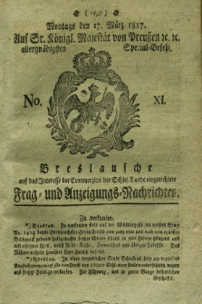 Breslausche auf das Interesse der Commerzien der Schles. Lande eingerichtete Frag- und Anzeigungs-Nachrichten. 1817, No. 11 (17 März) + dod.