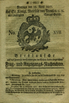 Breslausche auf das Interesse der Commerzien der Schles. Lande eingerichtete Frag- und Anzeigungs-Nachrichten. 1817, No. 17 (28 April) + dod.