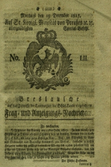 Breslausche auf das Interesse der Commerzien der Schles. Lande eingerichtete Frag- und Anzeigungs-Nachrichten. 1817, No. 52 (29 December) + dod.