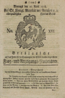 Breslausche auf das Interesse der Commerzien der Schles. Lande eingerichtete Frag- und Anzeigungs-Nachrichten. 1818, No. 16 (20 April) + dod.