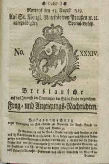 Breslausche auf das Interesse der Commerzien der Schles. Lande eingerichtete Frag- und Anzeigungs-Nachrichten. 1819, No. 34 (23 August) + dod.