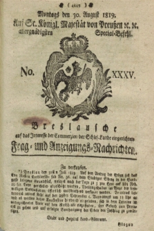 Breslausche auf das Interesse der Commerzien der Schles. Lande eingerichtete Frag- und Anzeigungs-Nachrichten. 1819, No. 35 (30 August) + dod.