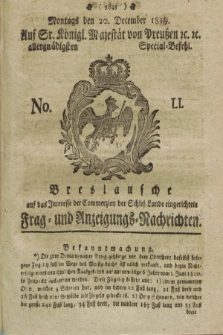 Breslausche auf das Interesse der Commerzien der Schles. Lande eingerichtete Frag- und Anzeigungs-Nachrichten. 1819, No. 51 (20 December) + dod.