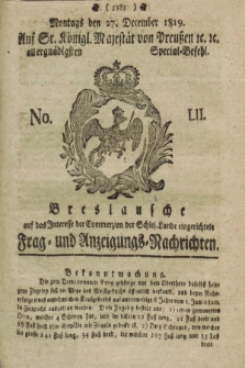 Breslausche auf das Interesse der Commerzien der Schles. Lande eingerichtete Frag- und Anzeigungs-Nachrichten. 1819, No. 52 (27 December) + dod.