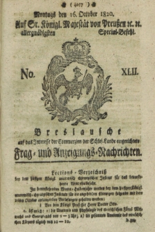 Breslausche auf das Interesse der Commerzien der Schles. Lande eingerichtete Frag- und Anzeigungs-Nachrichten. 1820, No. 42 (16 October) + dod.