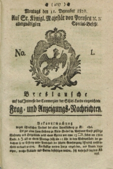 Breslausche auf das Interesse der Commerzien der Schles. Lande eingerichtete Frag- und Anzeigungs-Nachrichten. 1820, No. 50 (11 December) + dod.