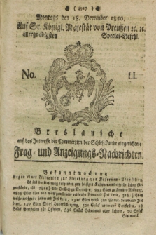 Breslausche auf das Interesse der Commerzien der Schles. Lande eingerichtete Frag- und Anzeigungs-Nachrichten. 1820, No. 51 (18 December) + dod.