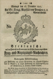 Breslausche auf das Interesse der Commerzien der Schles. Lande eingerichtete Frag- und Anzeigungs-Nachrichten. 1822, No. 50 (16 December) + dod.