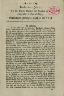 Breslausche auf das Interesse der Commerzien der Schles. Lande eingerichtete Frag- und Anzeigungs-Nachrichten. 1823, [dodatek do] No. 26 (1 July) + dod.
