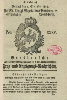 Breslausche auf das Interesse der Commerzien der Schles. Lande eingerichtete Frag- und Anzeigungs-Nachrichten. 1823, No. 35 (1 September) + dod.