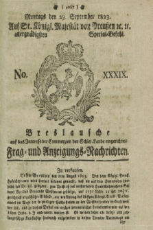 Breslausche auf das Interesse der Commerzien der Schles. Lande eingerichtete Frag- und Anzeigungs-Nachrichten. 1823, No. 39 (29 September) + dod.