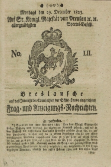 Breslausche auf das Interesse der Commerzien der Schles. Lande eingerichtete Frag- und Anzeigungs-Nachrichten. 1823, No. 52 (29 December) + dod.