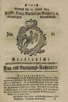 Breslausche auf das Interesse der Commerzien der Schles. Lande eingerichtete Frag- und Anzeigungs-Nachrichten. 1824, No. 3 (19 Januar) + dod.