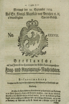 Breslausche auf das Interesse der Commerzien der Schles. Lande eingerichtete Frag- und Anzeigungs-Nachrichten. 1824, No. 38 (20 September) + dod.
