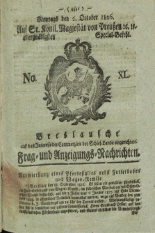 Breslausche auf das Interesse der Commerzien der Schles. Lande eingerichtete Frag- und Anzeigungs-Nachrichten. 1826, No. 40 (2 October) + dod.