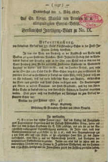 Breslausche auf das Interesse der Commerzien der Schles. Lande eingerichtete Frag- und Anzeigungs-Nachrichten. 1827, [dodatek do] No. 9 (1 März) + dod.