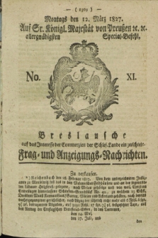 Breslausche auf das Interesse der Commerzien der Schles. Lande eingerichtete Frag- und Anzeigungs-Nachrichten. 1827, No. 11 (12 März) + dod.