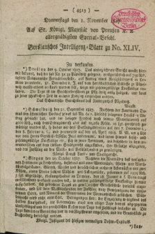 Breslausche auf das Interesse der Commerzien der Schles. Lande eingerichtete Frag- und Anzeigungs-Nachrichten. 1827, [dodatek do] No. 44 (1 November) + dod.