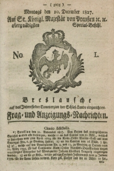 Breslausche auf das Interesse der Commerzien der Schles. Lande eingerichtete Frag- und Anzeigungs-Nachrichten. 1827, No. 50 (10 December) + dod.