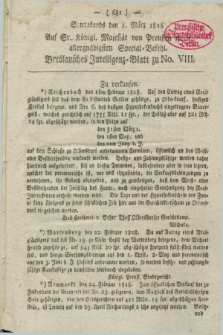 Breslausche auf das Interesse der Commerzien der Schles. Lande eingerichtete Frag- und Anzeigungs-Nachrichten. 1828, [dodatek do] No. 8 ([1 März]) + dod.