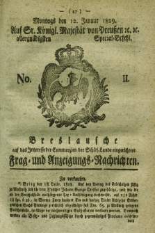 Breslausche auf das Interesse der Commerzien der Schles. Lande eingerichtete Frag- und Anzeigungs-Nachrichten. 1829, No. 2 (12 Januar) + dod.