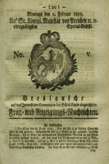 Breslausche auf das Interesse der Commerzien der Schles. Lande eingerichtete Frag- und Anzeigungs-Nachrichten. 1829, No. 5 (2 Februar) + dod.