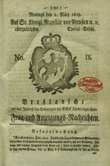 Breslausche auf das Interesse der Commerzien der Schles. Lande eingerichtete Frag- und Anzeigungs-Nachrichten. 1829, No. 9 (2 März) + dod.