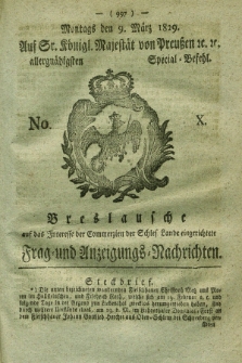 Breslausche auf das Interesse der Commerzien der Schles. Lande eingerichtete Frag- und Anzeigungs-Nachrichten. 1829, No. 10 (9 März) + dod.