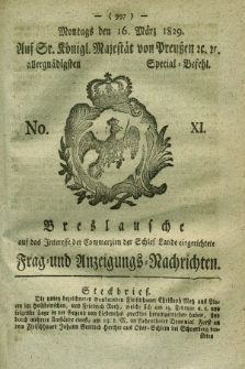 Breslausche auf das Interesse der Commerzien der Schles. Lande eingerichtete Frag- und Anzeigungs-Nachrichten. 1829, No. 11 (16 März) + dod.