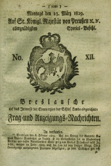 Breslausche auf das Interesse der Commerzien der Schles. Lande eingerichtete Frag- und Anzeigungs-Nachrichten. 1829, No. 12 (23 März) + dod.