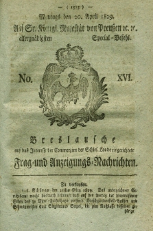 Breslausche auf das Interesse der Commerzien der Schles. Lande eingerichtete Frag- und Anzeigungs-Nachrichten. 1829, No. 16 (20 April) + dod.