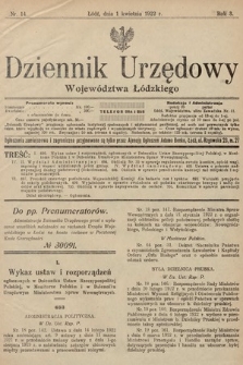 Dziennik Urzędowy Województwa Łódzkiego. 1922, nr 14
