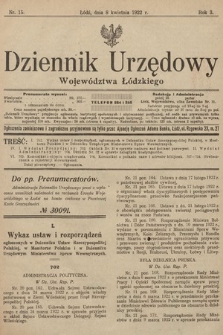 Dziennik Urzędowy Województwa Łódzkiego. 1922, nr 15