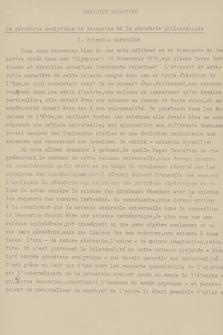 „La géométrie analytique de Descartes et la géométrie philosophique”