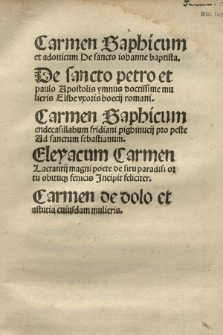 Carmen saphicum et adonicum De sancto Iohanne Baptista