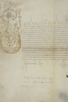 Dokument króla Zygmunta III Wazy dotyczący postępowania w stosunku do innowierców zamieszkujących w mieście Bydgoszczy