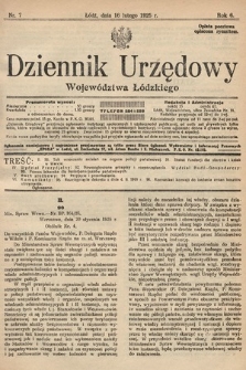 Dziennik Urzędowy Województwa Łódzkiego. 1925, nr 7