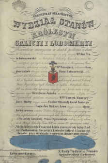 Dokument Wydziału Stanowego Królestwa Galicji i Lodomerii poświadczający szlachectwo Kobuzowskich herbu Mora