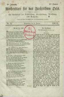 Wochenblatt für das Fürstenthum Oels : ein Volksblatt zur Erheiterung, Unterhaltung, Belehrung und Nachricht. Jg.2, No. 1 (3 Januar 1835)