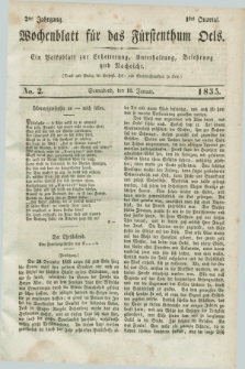 Wochenblatt für das Fürstenthum Oels : ein Volksblatt zur Erheiterung, Unterhaltung, Belehrung und Nachricht. Jg.2, No. 2 (10 Januar 1835)