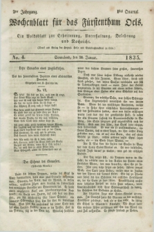 Wochenblatt für das Fürstenthum Oels : ein Volksblatt zur Erheiterung, Unterhaltung, Belehrung und Nachricht. Jg.2, No. 4 (24 Januar 1835) + dod.