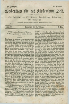 Wochenblatt für das Fürstenthum Oels : ein Volksblatt zur Erheiterung, Unterhaltung, Belehrung und Nachricht. Jg.2, No. 8 (21 Februar 1835)
