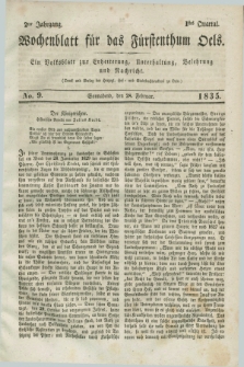 Wochenblatt für das Fürstenthum Oels : ein Volksblatt zur Erheiterung, Unterhaltung, Belehrung und Nachricht. Jg.2, No. 9 (28 Februar 1835) + dod.