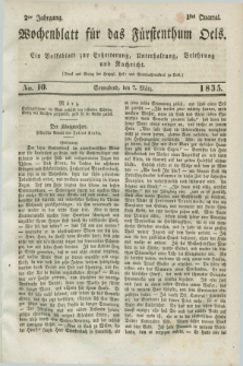 Wochenblatt für das Fürstenthum Oels : ein Volksblatt zur Erheiterung, Unterhaltung, Belehrung und Nachricht. Jg.2, No. 10 (7 März 1835)
