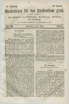 Wochenblatt für das Fürstenthum Oels : ein Volksblatt zur Erheiterung, Unterhaltung, Belehrung und Nachricht. Jg.2, No. 12 (21 März 1835)